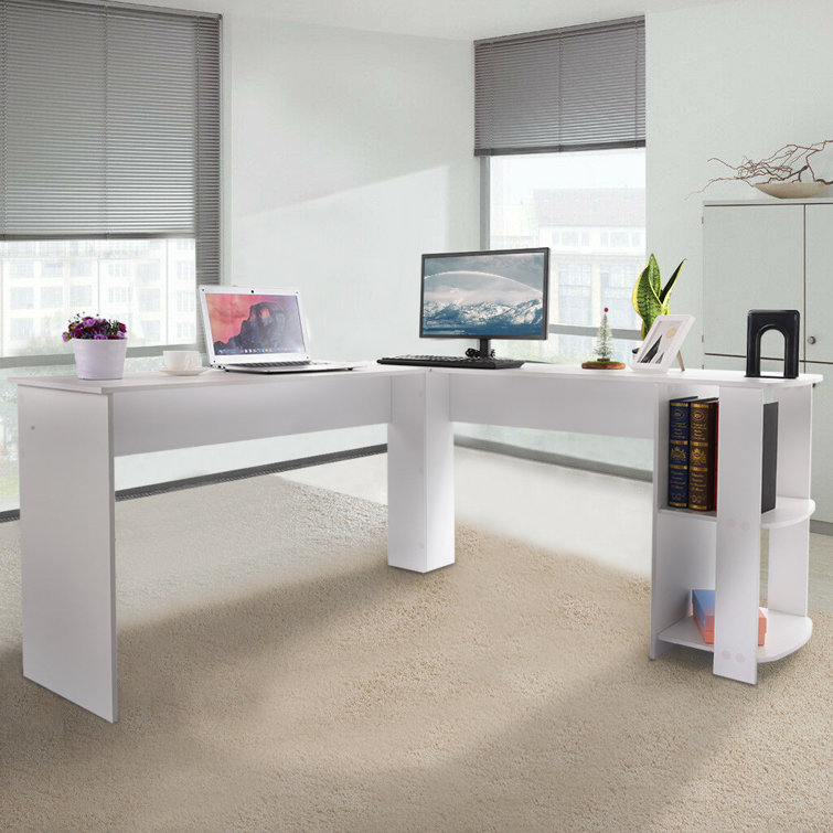 Latitude Run® Home Office Corner Desk Computer Table Steel Wood Study